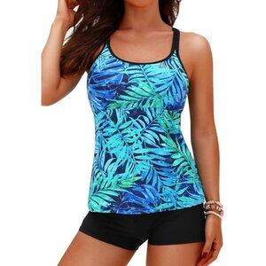 Yonique Size Medium Two-Piece Tankini Swimsuit Criss Cross Back Top Shorts